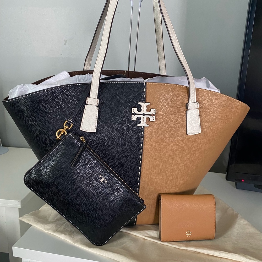 Tory Burch McGraw color block Shopper tote bag three pieces set